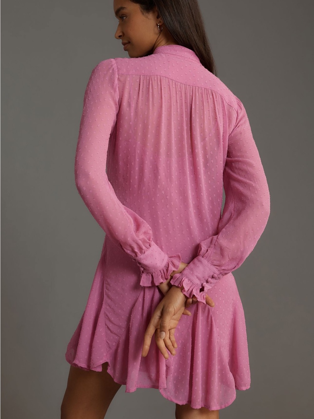 Anthropologie Pink Tie-Neck Swiss Dot Mini Dress - Picture 4 of 4
